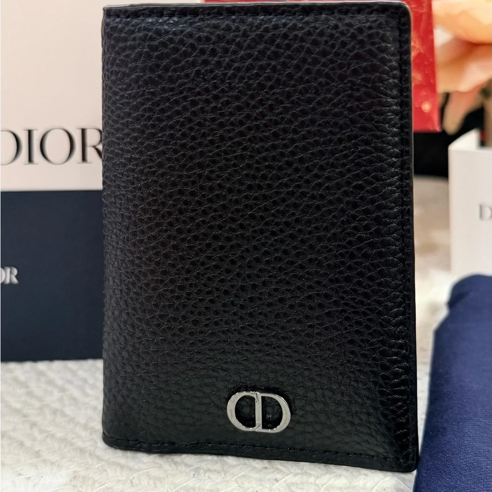 Dior Parfums Black Textured Leather Card Holder with dust bag - NIB